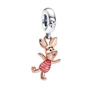 925 Silver Plated Pig Dangle Charm - New